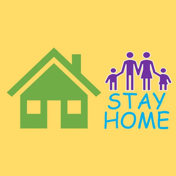 Illustrations show pictures of a house and a family. It is to symbolize a complete family. There is also the word Stay Home.