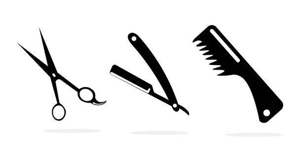 Schere Rasierer Kamm Ikonen Set Von Werkzeugen Für Haarschnitte Friseur — Stockvektor