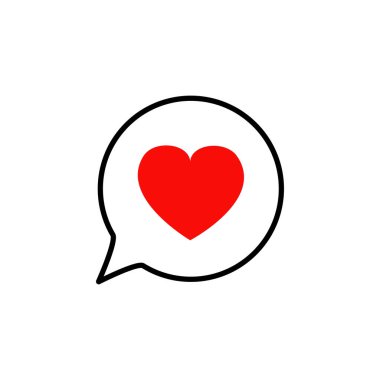 Kırmızı bir kalp, sevgi ve iletişimi temsil eden bir konuşma balonunun içine yerleştirilir. Temiz tasarım, duyguları vurgular ve çeşitli bağlamlar için uygun hale getirir..