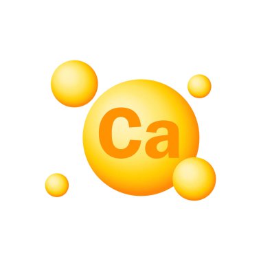 Beyaz arka planda parlak sarı kalsiyum molekülü gösterimi. Vektör illüstrasyonu
