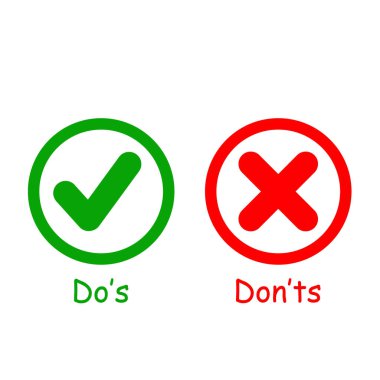 Yeşil ve kırmızı sembollü basit bir grafik formatında gösterilip gösterilmemesi gerekenler için kılavuz ilkeler. Stok Vektörü 