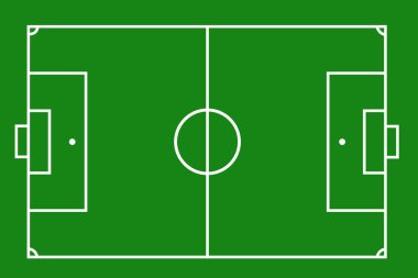 Futbol sahası. Parlak yeşil çimlerde boş bir futbol sahası işareti. Vektör illüstrasyonu