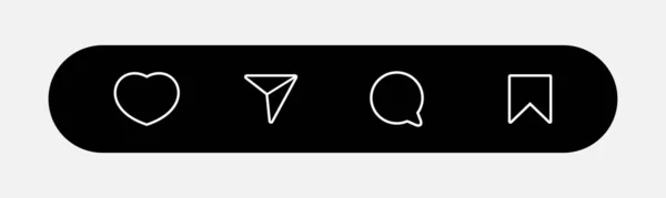 Etkileşim için ortak sosyal medya simgelerini gösteren kullanıcı arayüzü tasarımı, kalp, mesaj, arama ve yer imi sembolleri içerir. Vektör illüstrasyonu