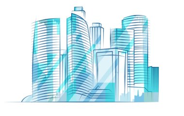 Mavi parlak gökdelenler. Şehir manzarası.