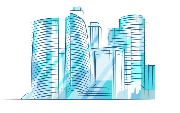 Mavi parlak gökdelenler. Şehir manzarası.