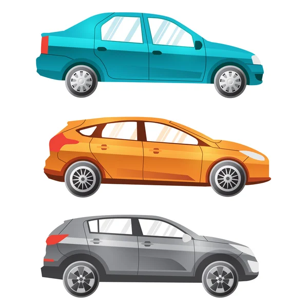 Trzy kolorowe oddzielone wektor samochody — Wektor stockowy
