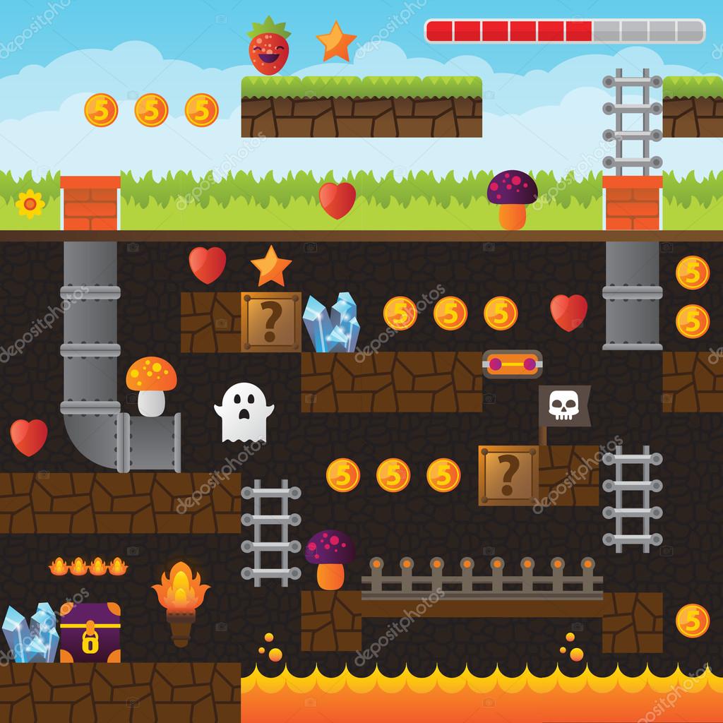 Game Interface Design Elements Vector Background And Different Blocks To Construct Your Own Game Level Vintage Style Game Design Underground Level Game Interface Design Elements Vector Background And Different Blocks To Construct Your Own Game Level Vintage Style Game Design Underground Level