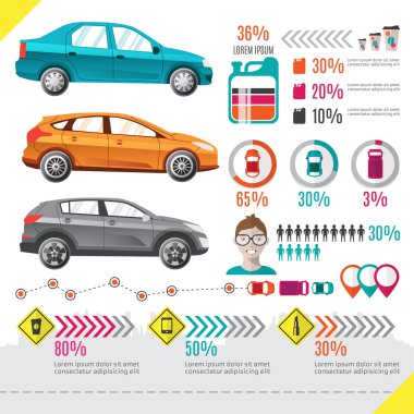 Otomobil ve trafik Infographic için öğeleri kümesi