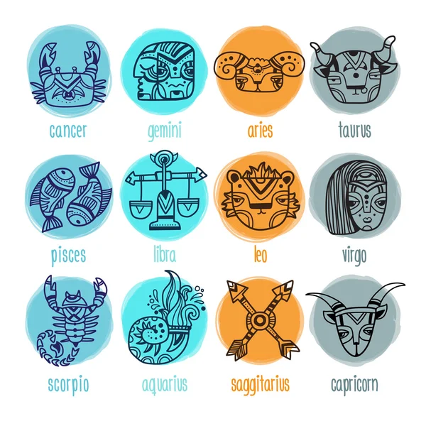 Set di segni zodiacali in stile doodle — Vettoriale Stock
