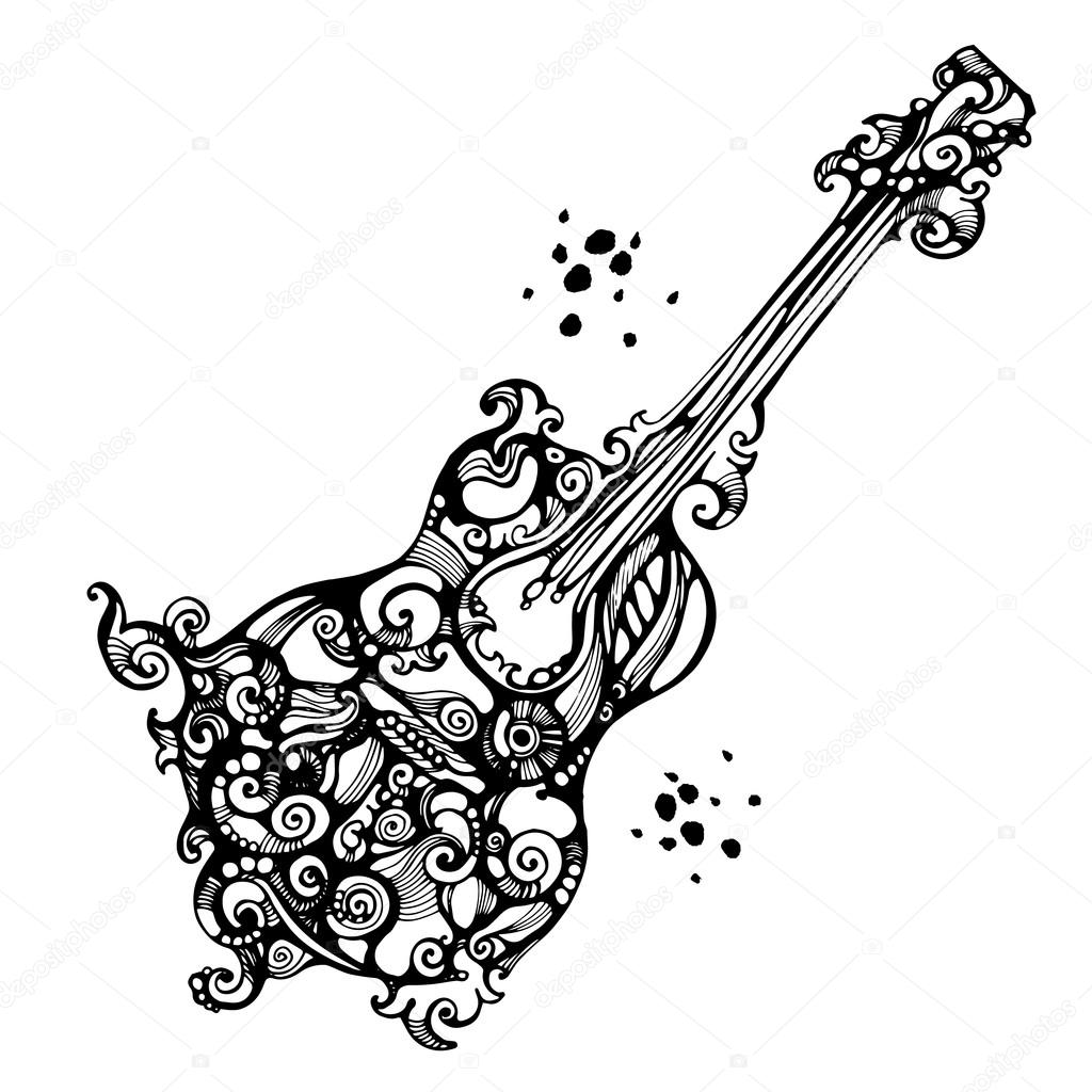 Guitare acoustique ornée dans le style de tatouage \u2014 Image vectorielle 86966624