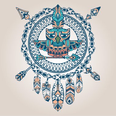 Dekoratif el bohem tarzı dreamcatcher içinde bir totem kuşu ile çekilmiş