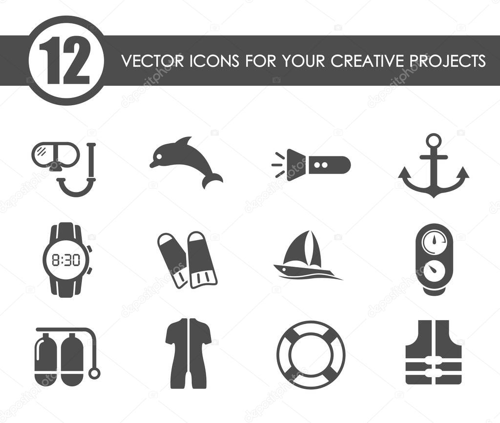 diving icon set. diving web icons