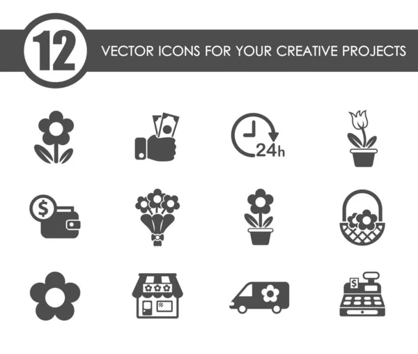 Tienda de flores vector iconos — Vector de stock