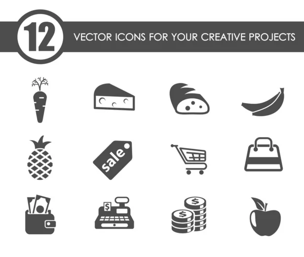 Tienda de comestibles vector iconos — Vector de stock