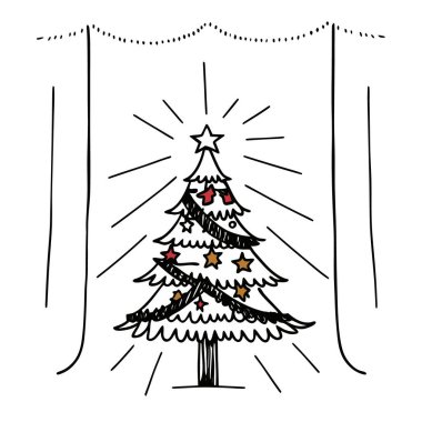 Christmas tree hand drawn vector illustration isolated on white background