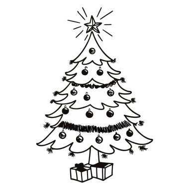 Christmas tree hand drawn vector illustration isolated on white background