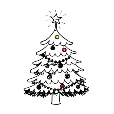 Christmas tree hand drawn vector illustration isolated on white background