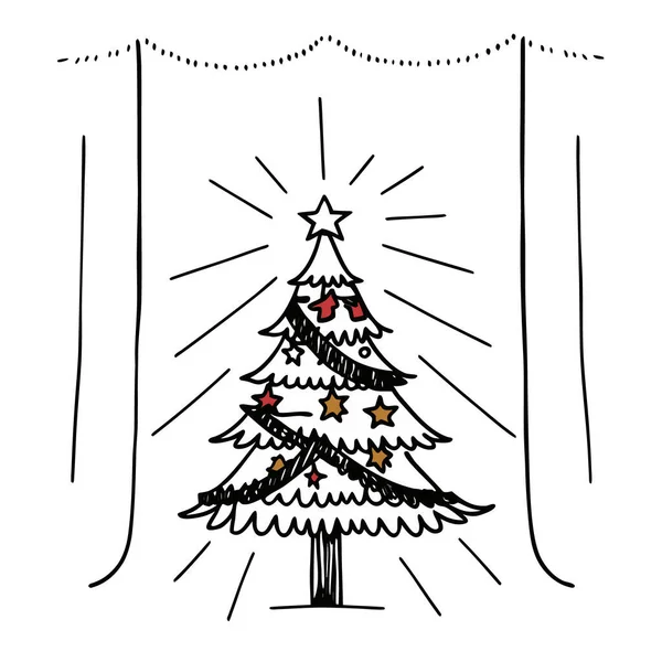Christmas tree hand drawn vector illustration isolated on white background