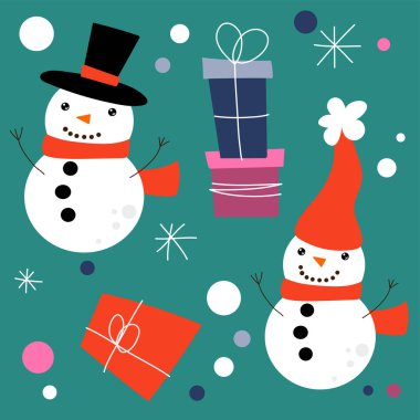 Kış Noel 'i, yeni yıl arifesi için şirin, düz vektör sanatı. Paket, kartpostallar, davetiyeler, mağaza dekorasyonu için ideal.