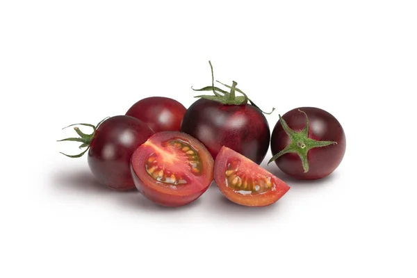 Set Med Olika Svarta Tomater Sorter Isolerad Vit Bakgrund Olika — Stockfoto