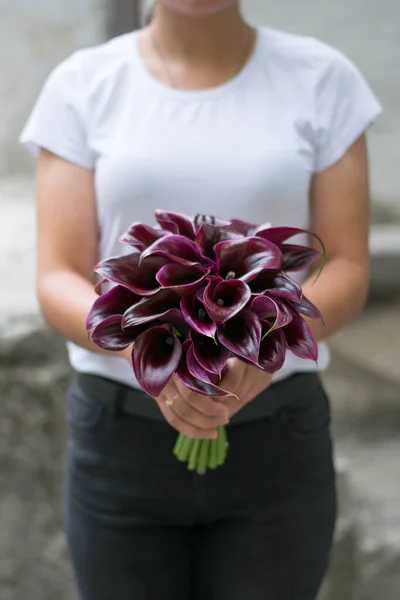 Bouquet Nupcial Darck Callas Buquê Casamento Roxo Lírio Preto Calla — Fotografia de Stock