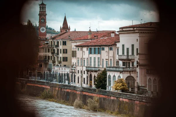 Panoramautsikt Över Bron Ponte Pietra Verona Vid Floden Adige Venetien — Stockfoto