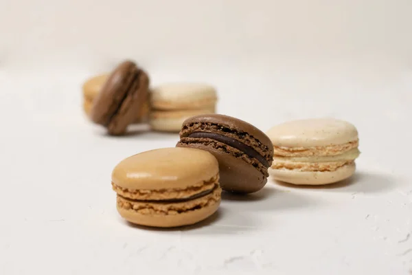 Vanilla Caramel Chocolate Macaroons White Background — Stock Photo, Image