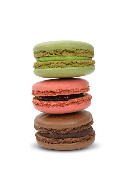 Färgglada Makaroner Vit Bakgrund Macaron Eller Macaroon Söt Maräng Baserad — Stockfoto