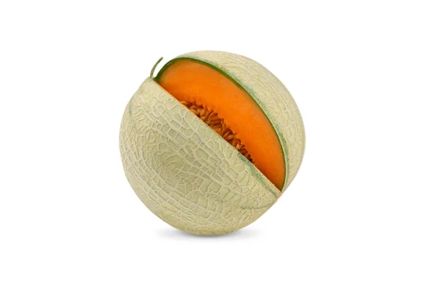 Hela Och Delar Japanskt Melon Apelsinmelon Eller Kantaloupemelon Med Frön — Stockfoto