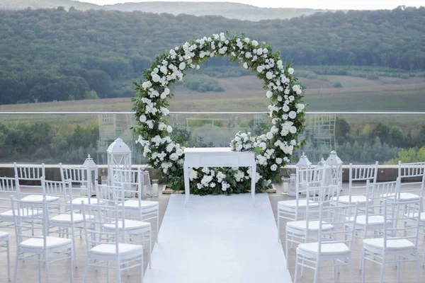 Wedding Ceremony Very Beautiful Stylish Wedding Arch Decorated Various Fresh — Stock Photo, Image