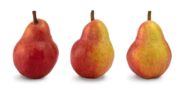 Tre Röda Och Gula Päron Isolerad Vit Bakgrund Färska Frukter — Stockfoto