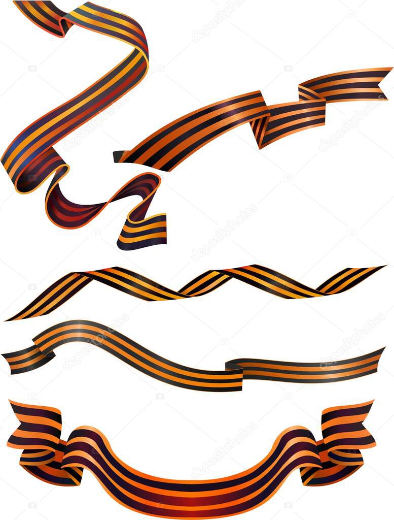 Collection of St. George's ribbons of the Great Patriotic War, on a white background. Vector image.