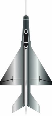 MiG-21 uçağı. Sovyet hafif süpersonik ön cepheden üçüncü kuşağın beyaz arka planda üçgen kanatlı savaşçısı. Vektör resmi.