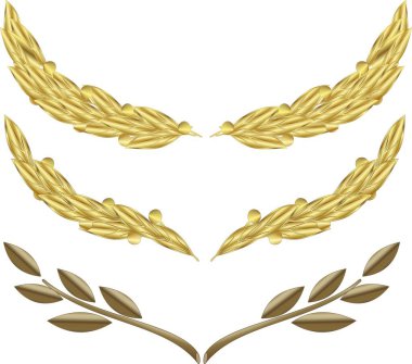 Beyaz arka planda altın kraliyet defne çelengi koleksiyonu. Vektör resmi.