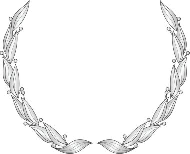Beyaz arka planda gümüş renkli defne çelengi. Vektör resmi.
