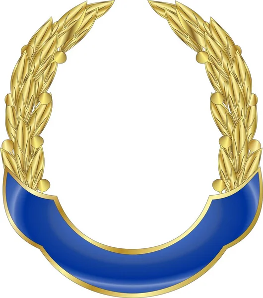 Gold Heraldic Laurel Wreath Blue Ribbon White Background Vector Image — Stock Vector