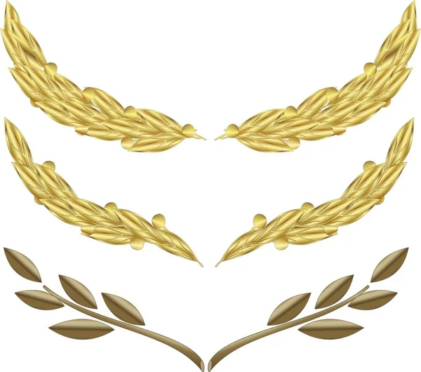 Beyaz arka planda altın kraliyet defne çelengi koleksiyonu. Vektör resmi.