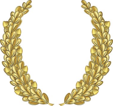 Beyaz arka planda meşe palamudu olan altın sardalya çelengi. Vektör resmi.