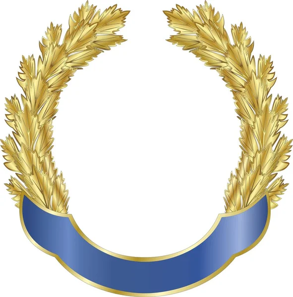 Couronne Héraldique Dorée Céleri Érable Encadrée Ruban Bleu Sur Fond — Image vectorielle