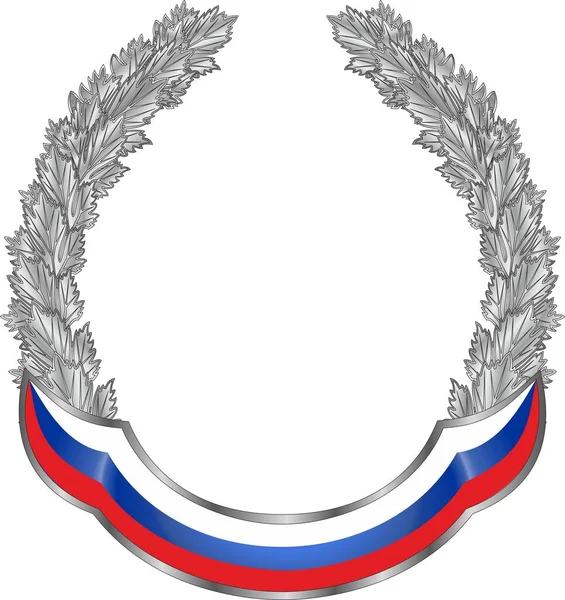 Stříbrný Heraldický Věnec Celeru Javoru Rámovaný Ruskou Vlajkou Bílém Pozadí — Stockový vektor