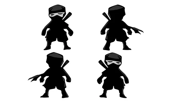 O set 4 da mini ilustração do vetor ninja guerreiro — Vetor de Stock