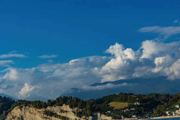 View of the sea coast and mountains from the boat