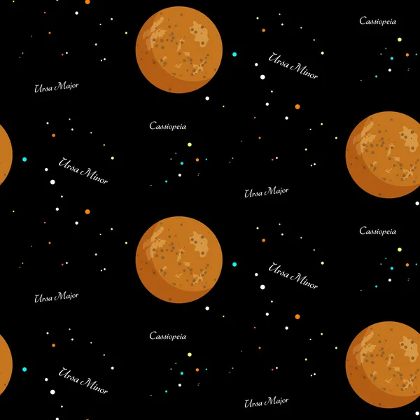 Sömlös med planeten Merkurius och konstellationer — Stock vektor