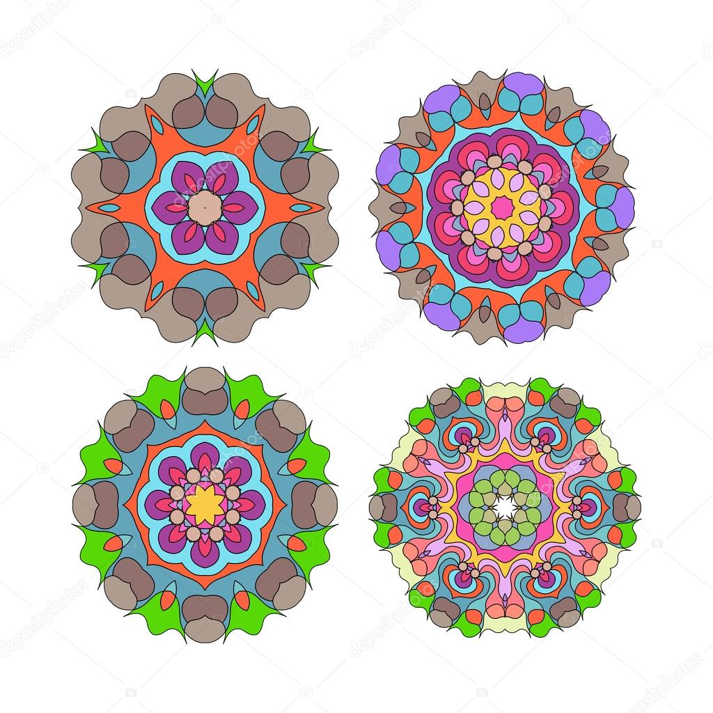 Set of vector coloring oriental mandala