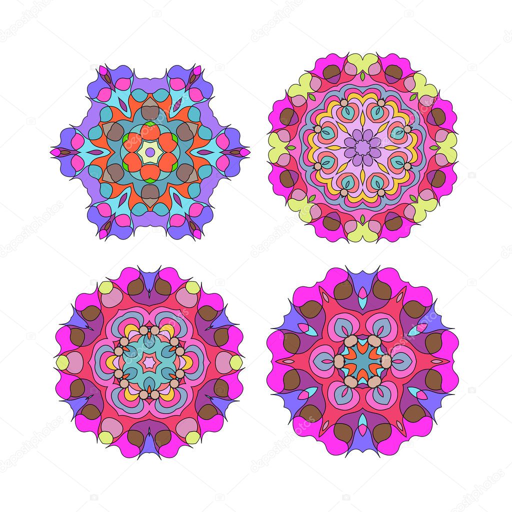 Set of vector coloring oriental mandala