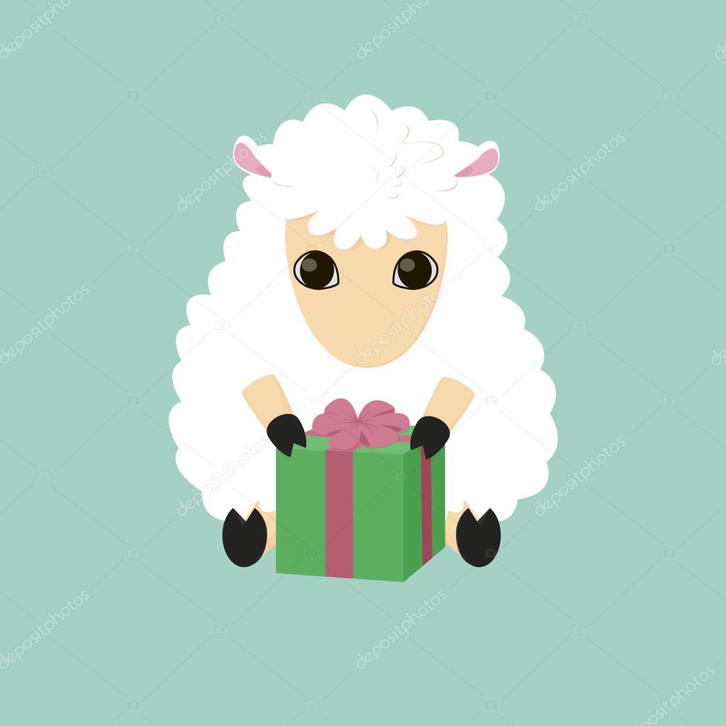 White sheep with gift