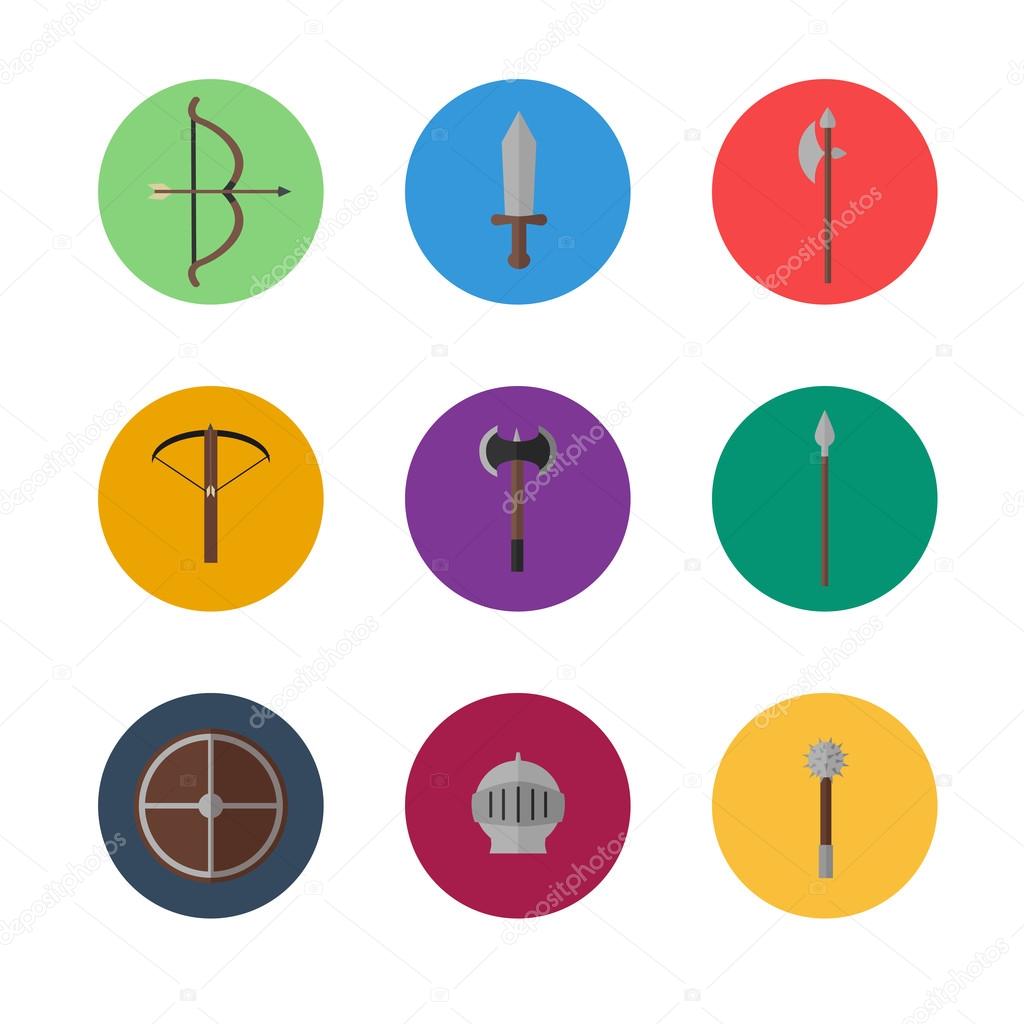 Flat icon set 9 - medieval weapon