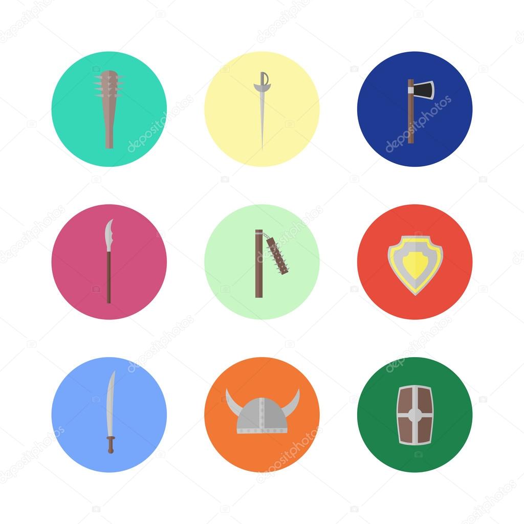 flat icon set 9 - medieval weapon and armor