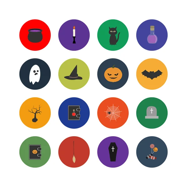 Ensemble de 16 icônes Halloween au design plat — Image vectorielle