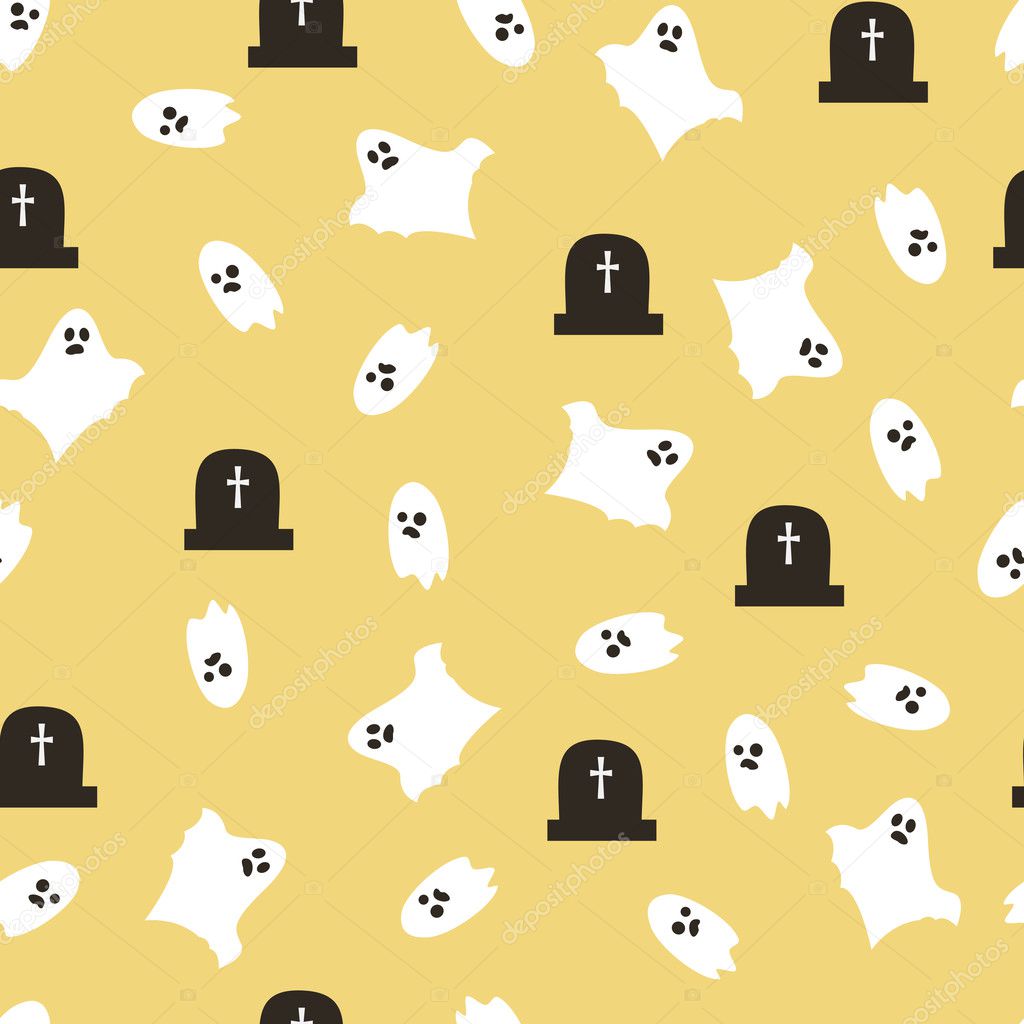 Seamless pattern for Halloween with grave and ghost